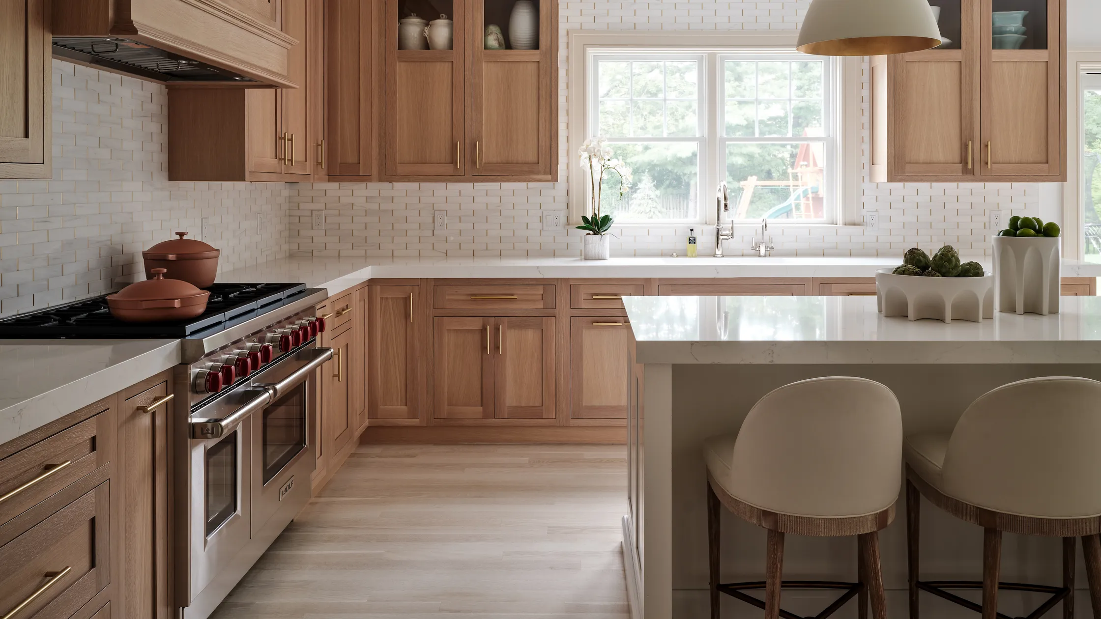 Modern kitchen with professional oven and range installation